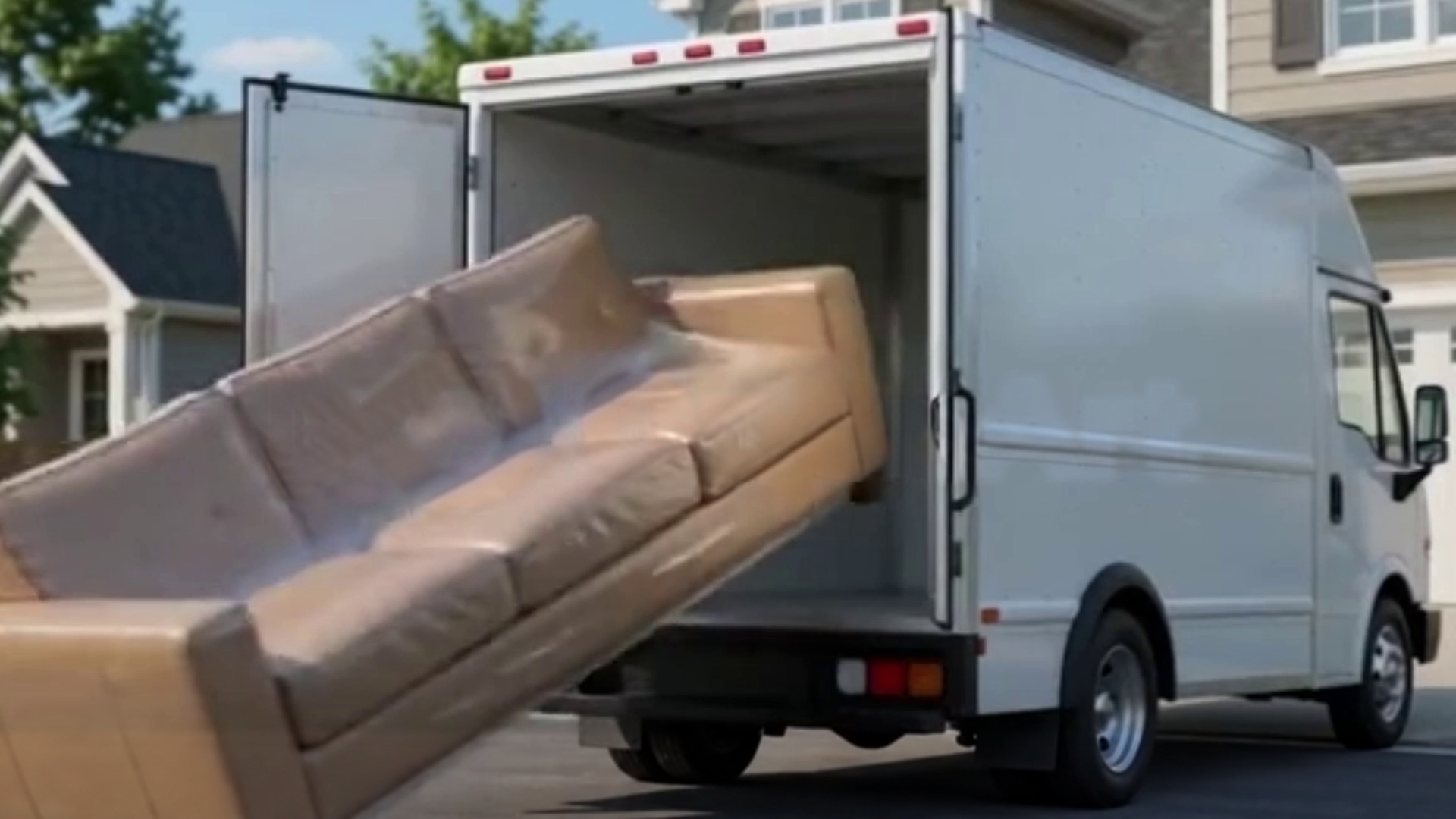 Generated frame: sofa entering the truck